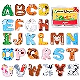 JoyCat Wooden Thick Alphabet Magnets for Toddlers Fridge Large Size Cute Animal Colorful ABC Magnetic Letters 26 Uppercase Le