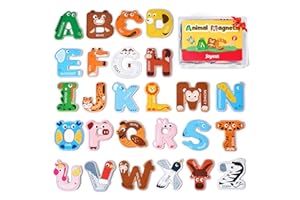 JoyCat Wooden Thick Alphabet Magnets for Toddlers Fridge Large Size Cute Animal Colorful ABC Magnetic Letters 26 Uppercase Letters Educational Toy Set for Kids Toddlers Preschool Learning Spelling