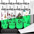 Joyclub 8 Pack Sublimation Tumblers Glow in the Dark 20 oz Bulk Blank Tumblers Skinny Straight Flat Bottom Cups White with Lid and Straw