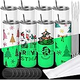 Joyclub 8 Pack Sublimation Tumblers Glow in the Dark 20 oz Bulk Blank Tumblers Skinny Straight Flat Bottom Cups White with Lid and Straw