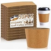 MAQIHAN 50PCS Coffee Cup Sleeves - Hot Coffee Sleeves Disposable Cold Drinks Iced Insulator Cozy Sleeve Coffee Shop Essential Corrugated Paper Insulated Hot Beverage Hand Protection Sleeve fit 12-20oz