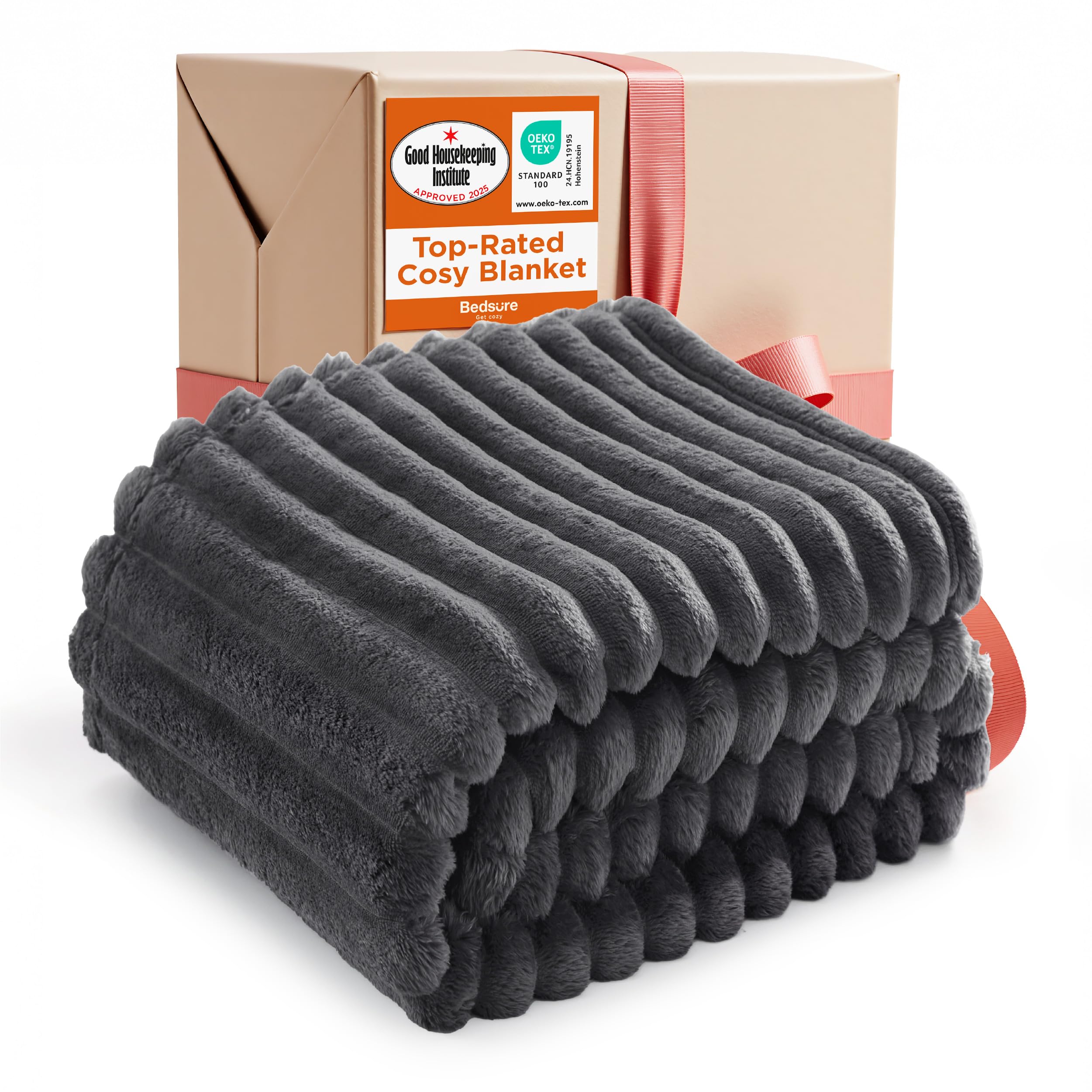 Bedsure Fleece Throw Blanket for Sofa - Fluffy Cosy Warm Blankets for Bed, Soft Cute Single Throw Gifts for Women and Girls, Dark Grey, 130x170 cm — image 1