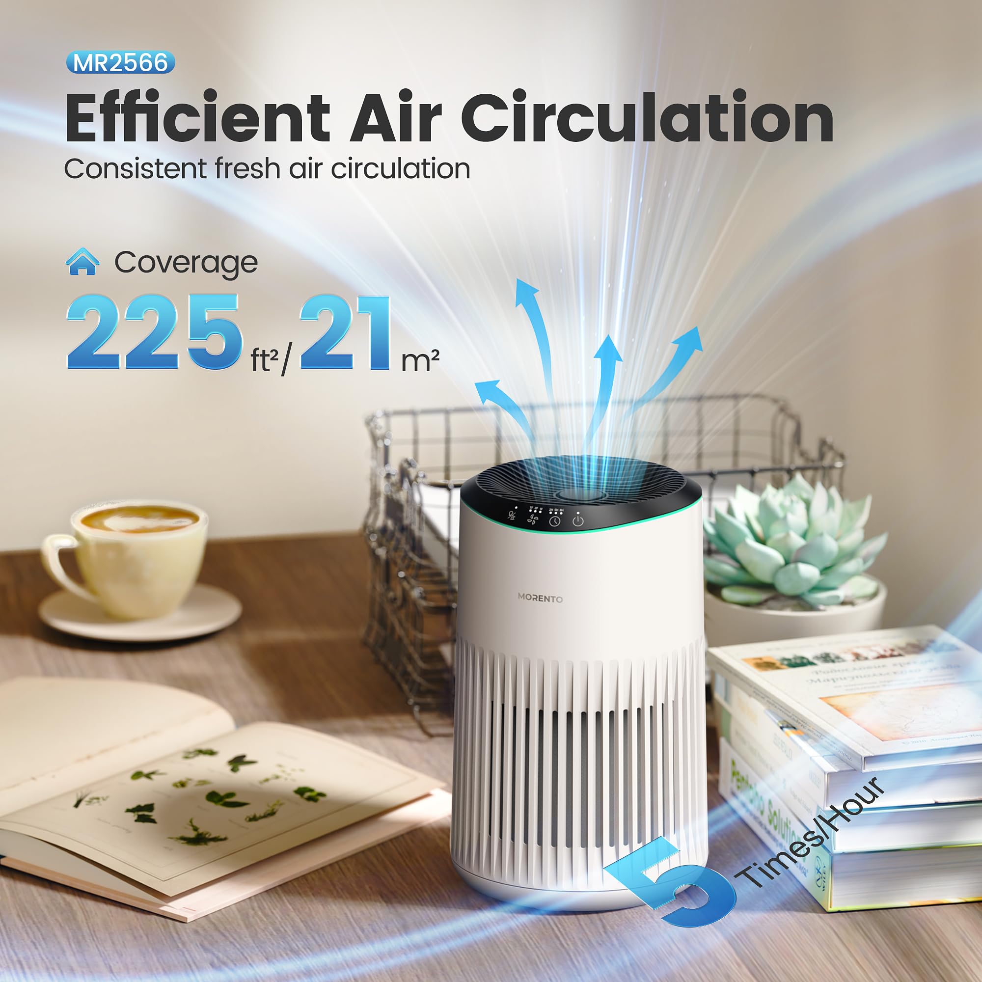 MORENTO Air Purifiers for Home, Air Purifier for Smoke Pet Dander Odors with Fragrance Sponge, Small Air Purifier with Sleep Mode for Bedroom Office, Blue Ambient Light, MR2566, White, 2 Pack