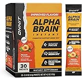 ONNIT Alpha Brain Instant Cognitive Support Drink Mix, Nootropic Supplement for Focus, Memory and Clarity, Peach Flavor, 0.13 oz Packets, 30 Count
