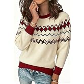 ANCAPELION Women's Christmas Sweater Pullover Vintage Color Block Chunky Knit Sweater Tops
