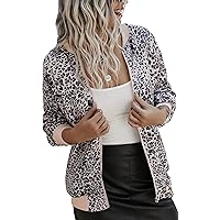 ECOWISH Womens Jackets Lightweight Zip Up Casual Inspired Bomber Jacket Leopard Coat Stand Collar Short Outwear Tops