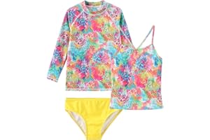 LOLLISY Girls 3 Piece Rash Guard Swimsuits Set Tankini Bathing Suits for Girls Long Sleeve Beach Swimwear 3-16 Years