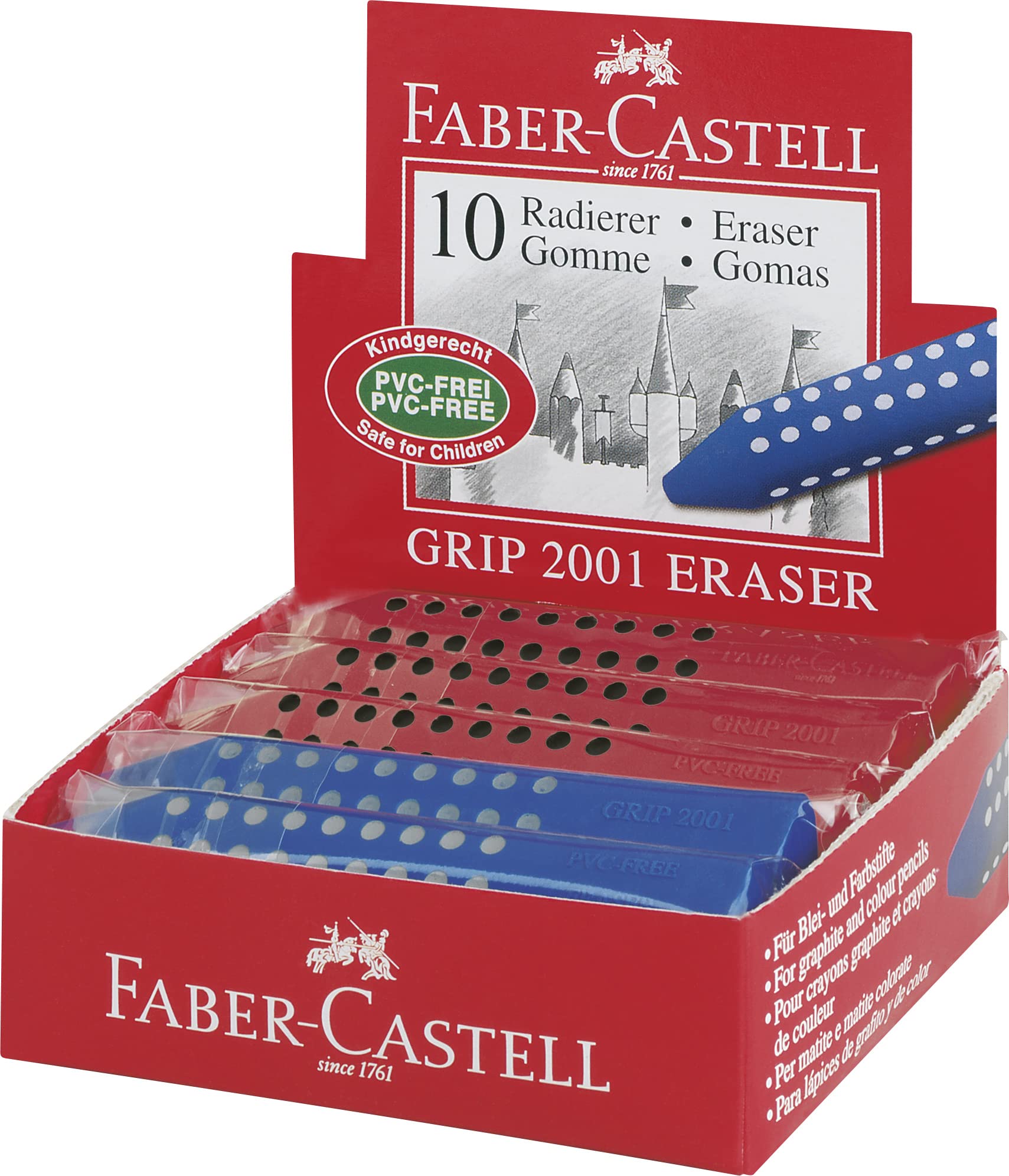 Faber-Castell 088038.09 Rubber Jumbo Grip, Red/Blue, 10 Pieces,