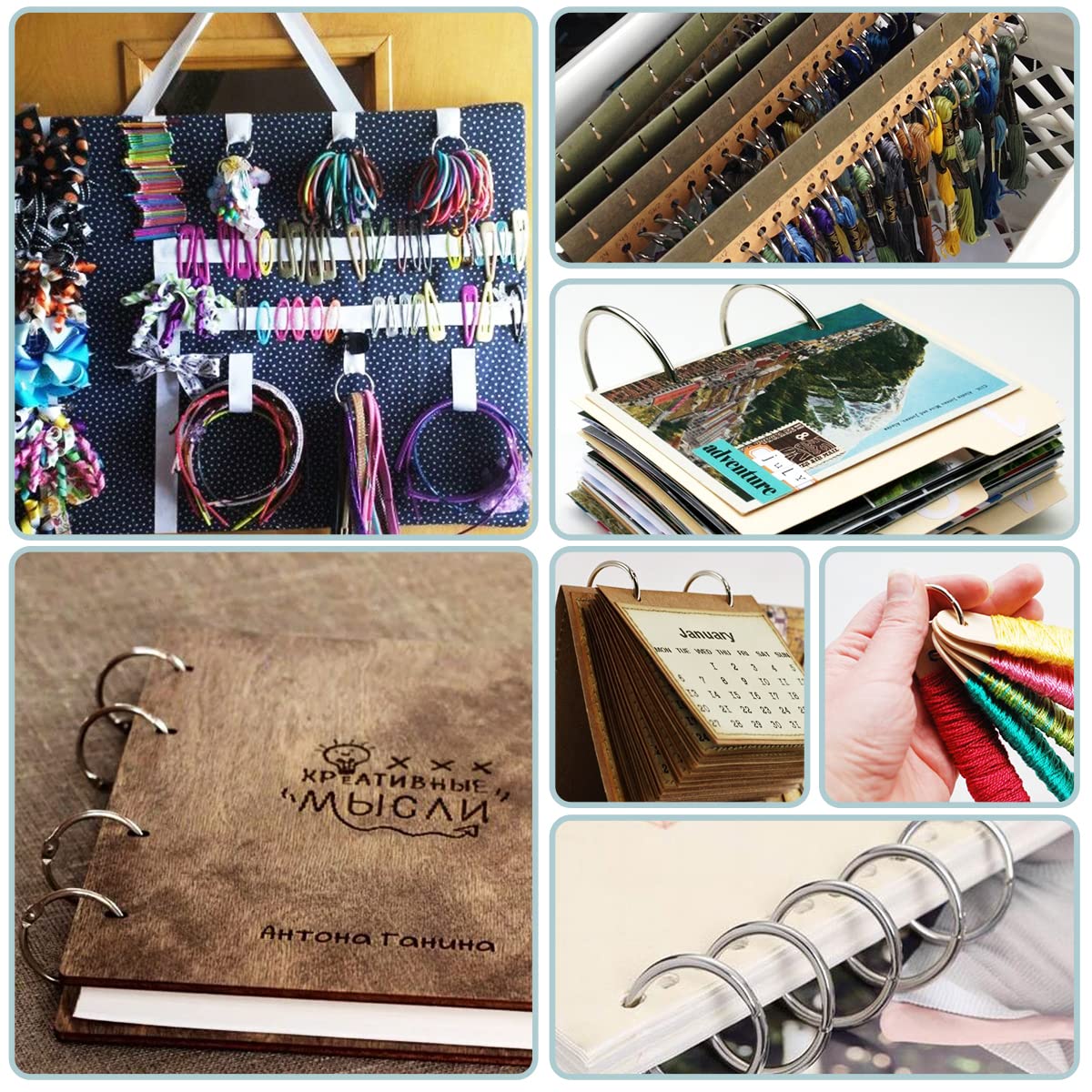 CooBigo Loose Leaf Binder Rings 1 Inch Metal Book Ring Clip for Index Card, Flashcard, Shower Curtain, DMC Embroidery Floss Organizer, Key Chain - Silver(50 Pack)