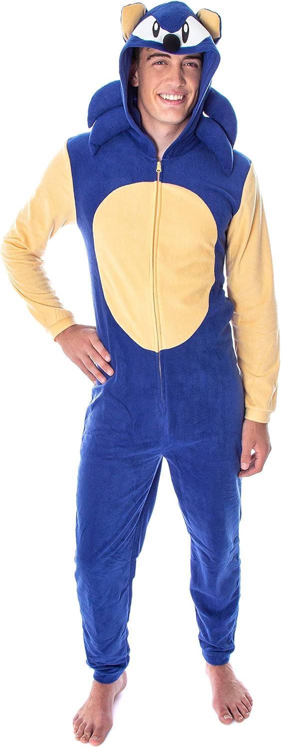 Sonic The Hedgehog Men's Video Game Character Costume One-Piece Union Suit Pajama Onesie: Clothing