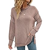 levaca Womens Long Sleeve Tops Ribbed Loose Fit Oversized Sweatshirts with Side Slit High Low Hem Fall Outfits 2024