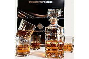 LUSKEYCOR Whiskey Decanter Set, 32 oz Crystal Cut Glass Decanter with 4x 11.5 oz Glasses, Lead-Free Crystal, Elegant Gift for