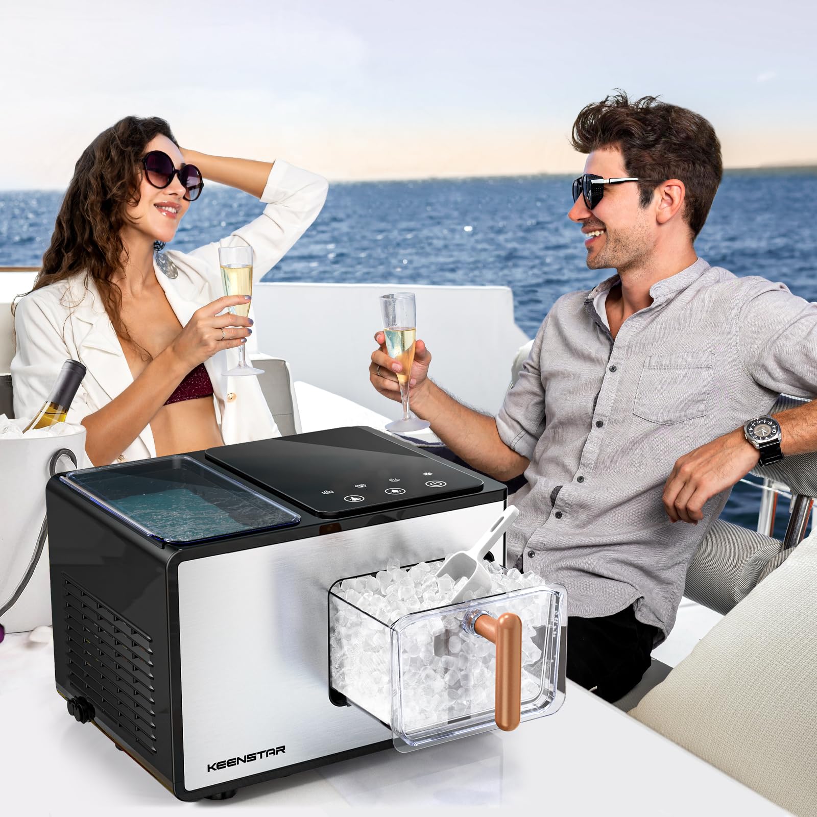 Nugget Ice Maker Countertop, 40lbs/24H, Pebble Ice Maker with Soft Chewable Ice, Self Cleaning Sonic Ice Machine, Stainless Steel w/Touch Screen for Home Office Bar Party- Silver