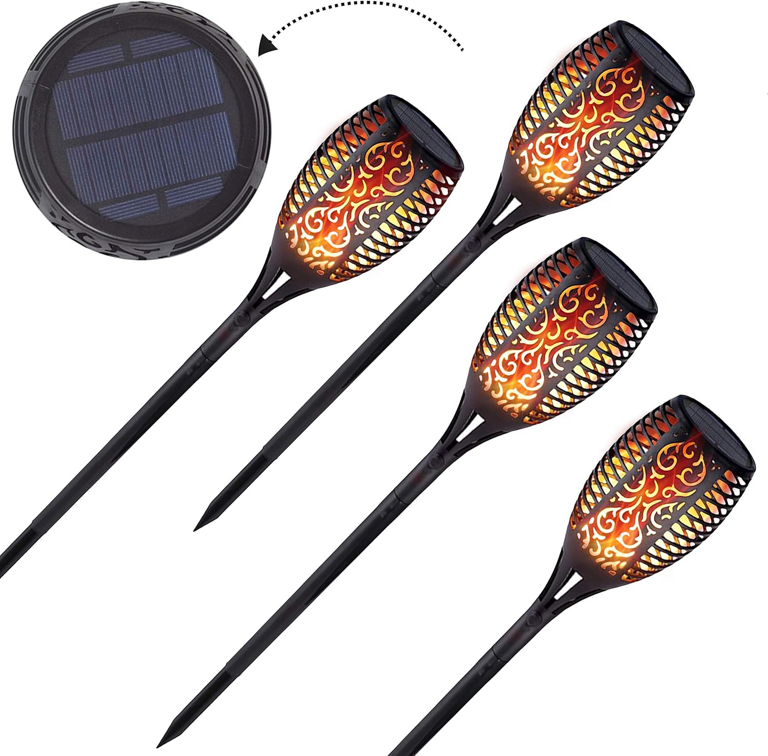 Californian Solar Decorative Solar Lights | Dusk to Dawn Solar Tiki Torch with Flickering Flame | Upgraded 44 inch Height | Waterproof and Dustproof Solar Lights | 4 Pack