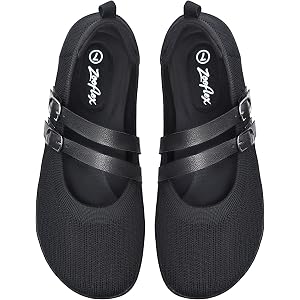 ZOOFLEX Women's Mary Jane Flats with Wide Toe Box, Knit Barefoot Ballet Shoes, Adjustable Strap for Casual Office Wear