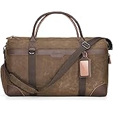 Gonex Waxed Canvas Duffle Bag for Travel, Water-resistant Vintage 55L Duffel Weekender with Shoes Compartment & Luggage Tag, Heavy-duty Overnight Bag with Suitcase Handle Sleeve for Men, Dark Brown