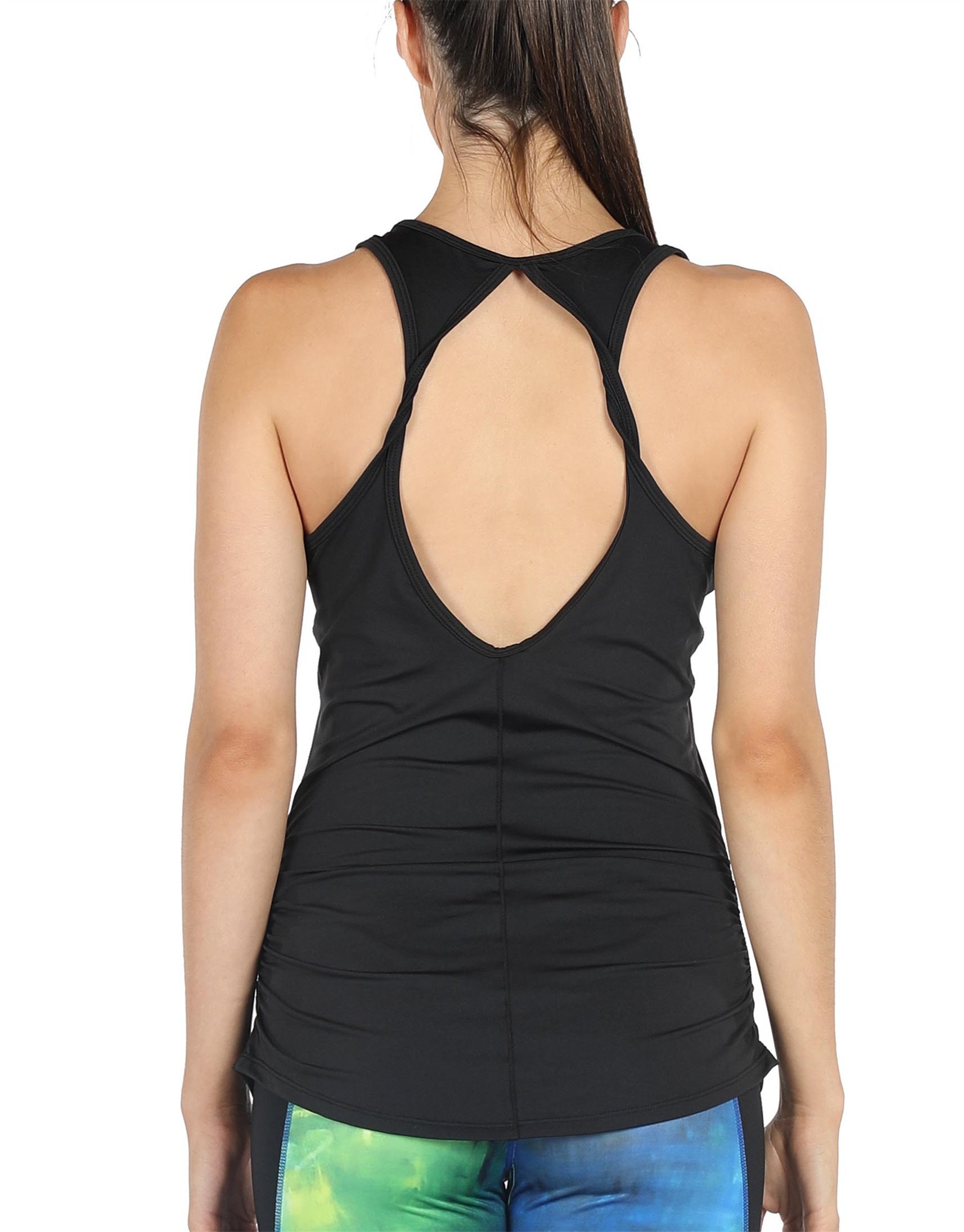 icyzone Women\'s Yoga shirts Sports Tops Super Soft Knit Cowl Back Tank (XL, Black)