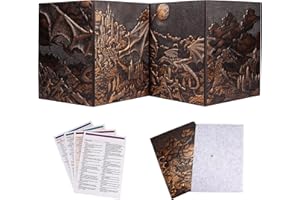 DND Dungeon Master Screen 5e, 3D Faux Leather D&D DM Screen, 4 Panel with Pockets for Dungeons and Dragon, GM RPG Accessories