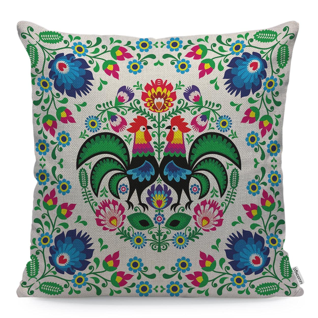 WONDERTIFY Poland Flowers Cushion Cover Polish Floral Folk Art Rooster Decorative Throw Pillow Covers For Couch, Bed Sofa Pillows Case 45X45 Cm