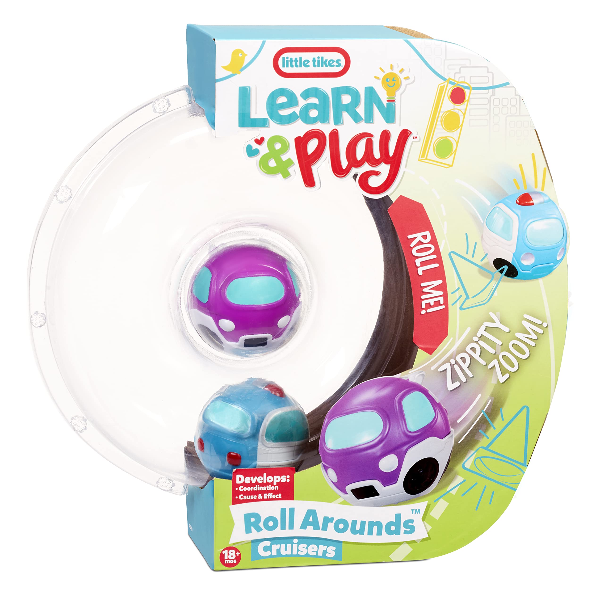 Learn & Play Roll Arounds Vehicle 2-Pack Cruisers- Toy Cars and Ball Play in One, Easy Grip & Roll Cars- Birthday Gifts for Kids, Toddler Toys for Boys and Girls Ages 18 months 1 2 3+ Years
