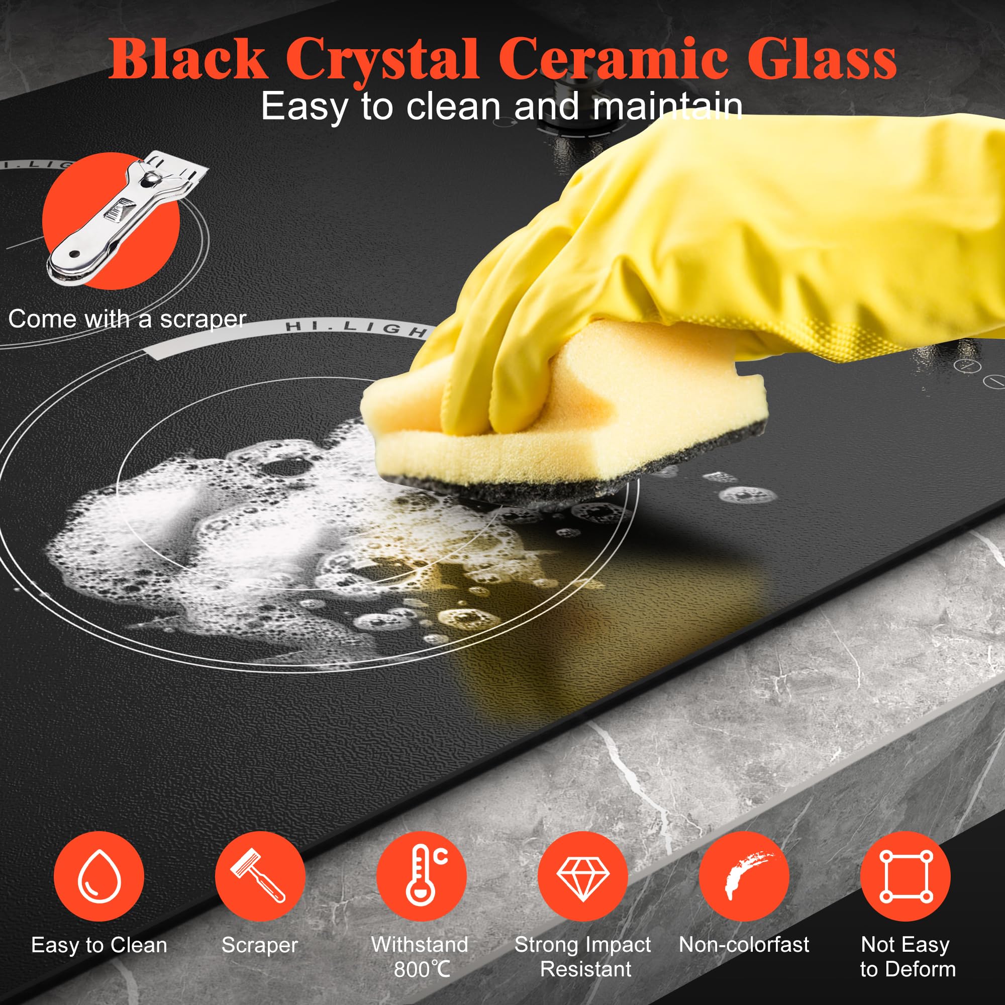 Cooksir 30 Inch Electric Cooktop - 4 Burner Built-in Glass Ceramic Stove Top 6700W, 240V Electric Cooktop Touch and Knob Control, Child Lock, Dual Ring, 99 Mins Timer, 220V Hard Wire(No Plug)