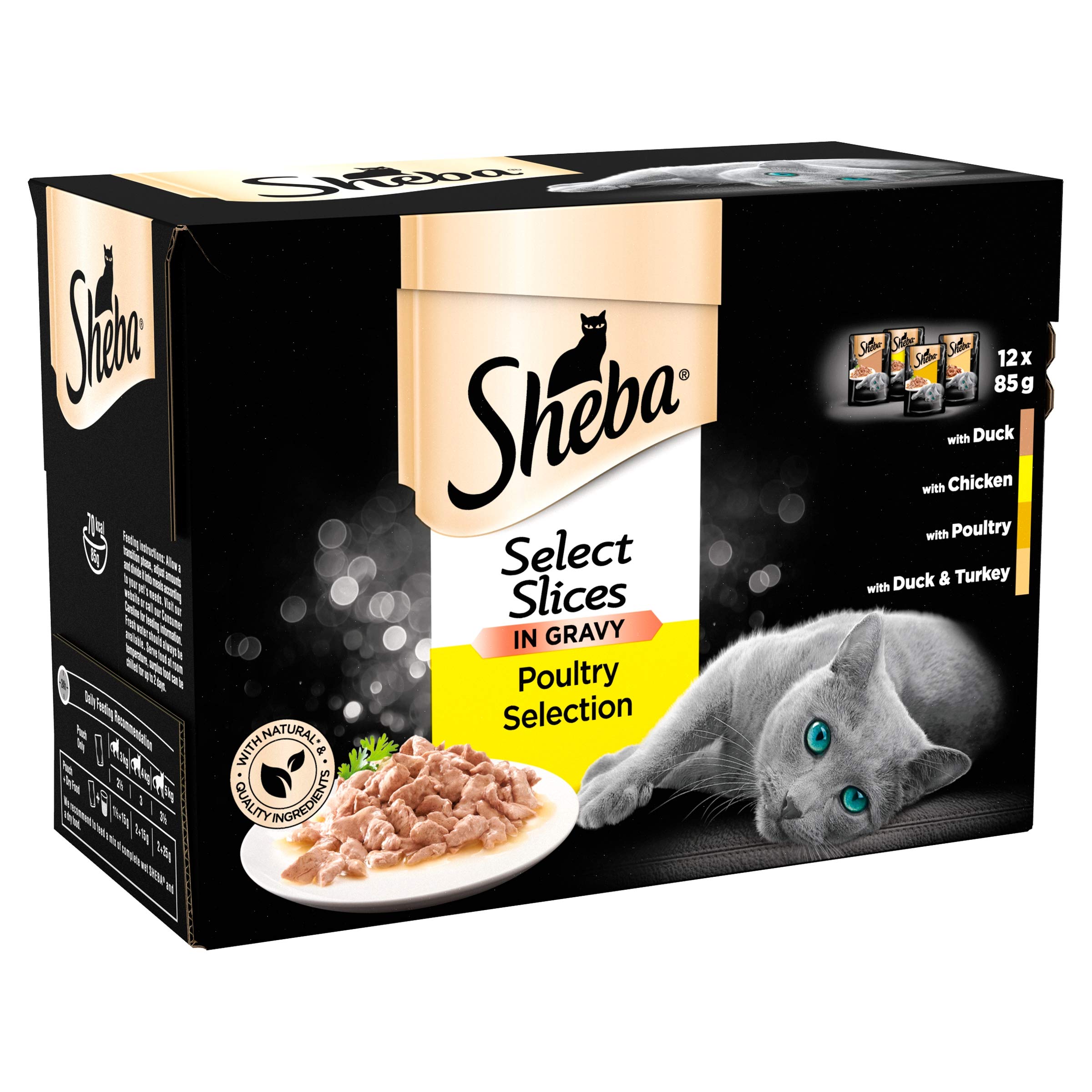 Sheba Select Slices, Wet Cat Food Pouches, Poultry Collection in Gravy, 12 x 85 g, transparent