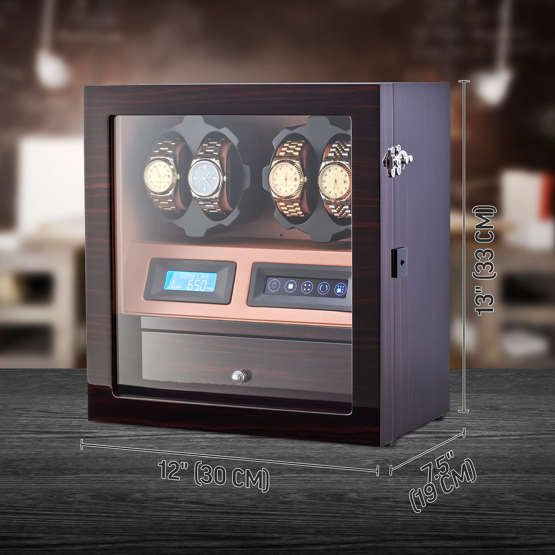 Leader WATCH WINDERS 4 Watch Winder with 5 Watch Storage Space, LCD Display, Touch Control and Interior Light