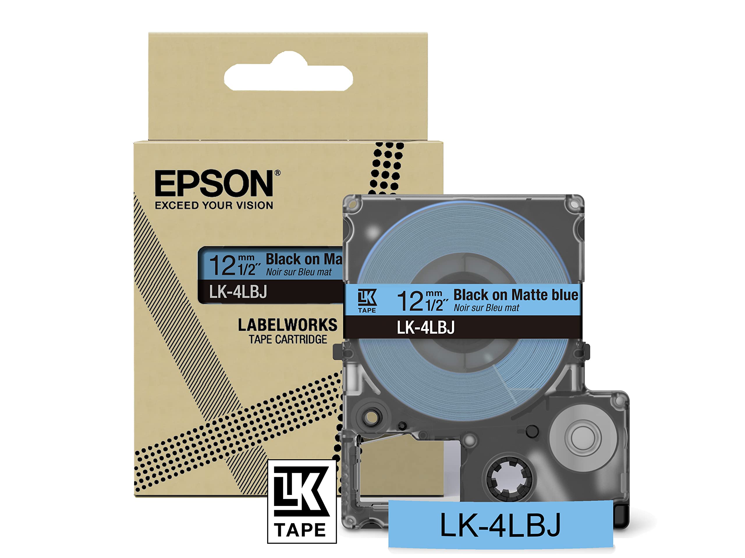 Epson LabelWorks[Matte Blue/Black 12mm LK-4LBJ]tape compatible with LW-C410 and LW-C615