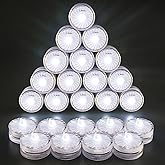 HL Submersible LED Light,White Small LED Light,100 Hours Waterproof Flameless Led Lights Battery Powered for Wedding Home Vase Festival Party Decoration 24pcs (Built-in 48 Batteries)