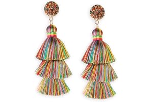 Me&Hz Colorful Layered Tassel Earrings Bohemian Statement Tiered Tassel Big Dangle Drop Earrings for Women Druzy Studs Christmas Mother's Day Gift