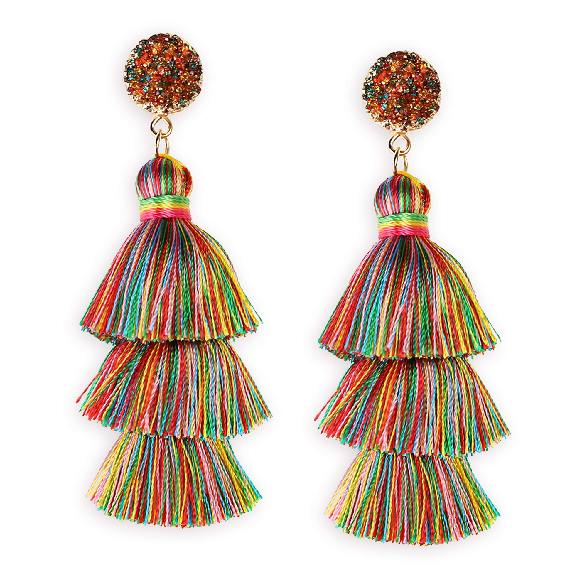 Me&Hz Colorful Layered Tassel Earrings for Women Girls Fashion Multi Colored Stud Rainbow Fringe Dangle Drop Earrings LGBT Pride Day Jewelry Christmas Girlfriend Gift
