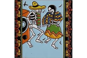 FINE CRAFTS IMPORTS 6x6 The Dancers. Day-of-The-Dead Clay Tile