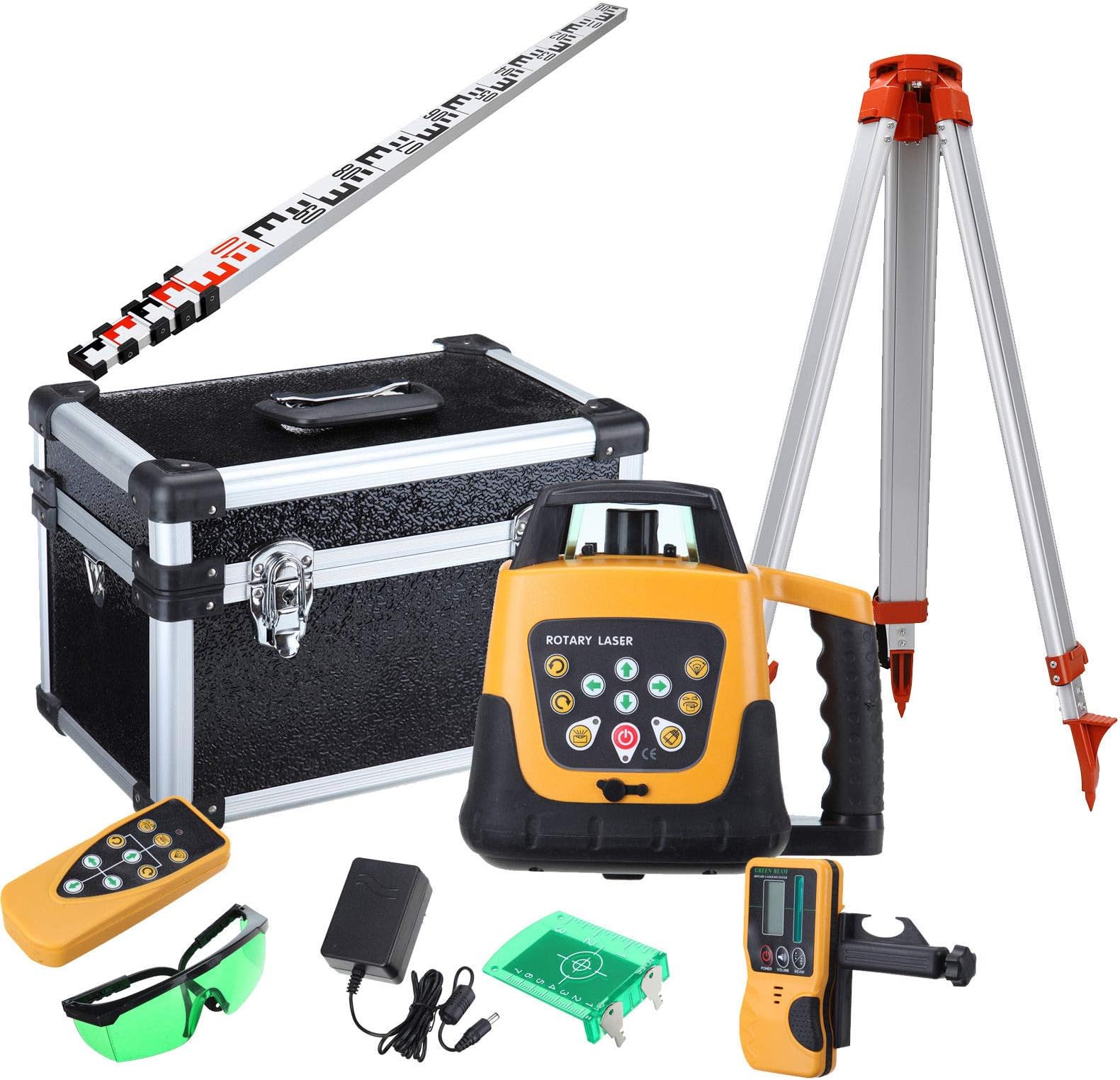 Samger Samger Automatic Self Leveling Green Beam Rotary Laser Level 1.65 Aluminum Tripod 5m Staff Complete Set