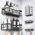 EUDELE Adhesive Shower Caddy, 5 Pack Rustproof Stainless Steel Bath Organizers With Large Capacity, No Drilling Shelves for B