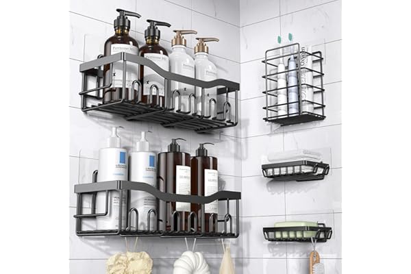 EUDELE Adhesive Shower Caddy, 5 Pack Rustproof Stainless Steel Bath Organizers With Large Capacity, No Drilling Shelves for Bathroom Storage & Home Decor