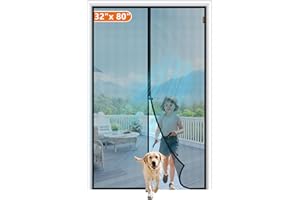 MAGZO Magnetic Screen Door Fit Door Size 32 x 80 Inch, Screen Size 34" x 81" Strong Magnet Door Mesh with Reinforced Hook & Loop for Patio Door, Front Door, Doorway, Black