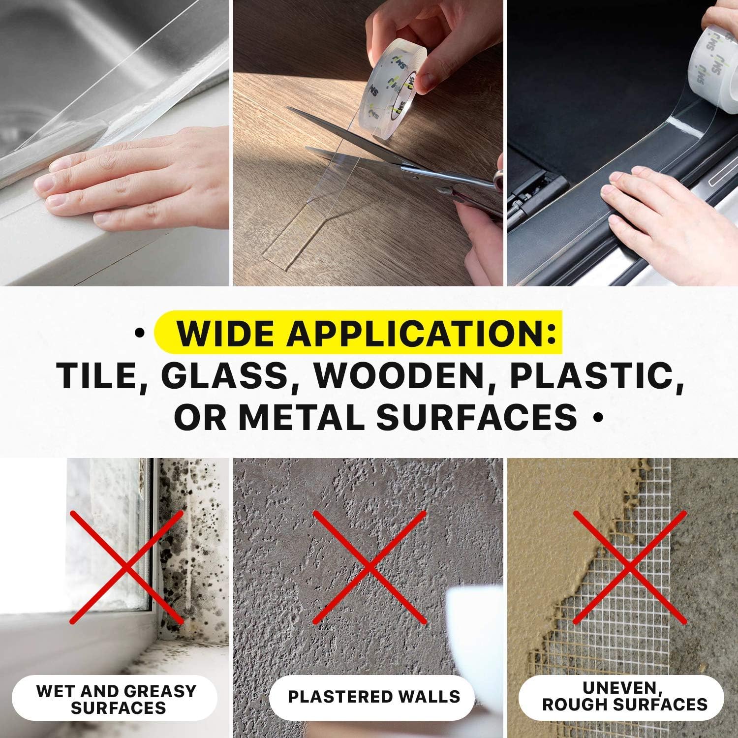 Multipurpose Nano Magic Tape, Reusable Double-Sided Tape Heavy Duty, Washable Transparent Mounting Tape, Traceless Removable Strong Adhesive Tape, Clear Sticky Gel Tape, 3 Tapes in 1 Package (3 sizes) : Office Products