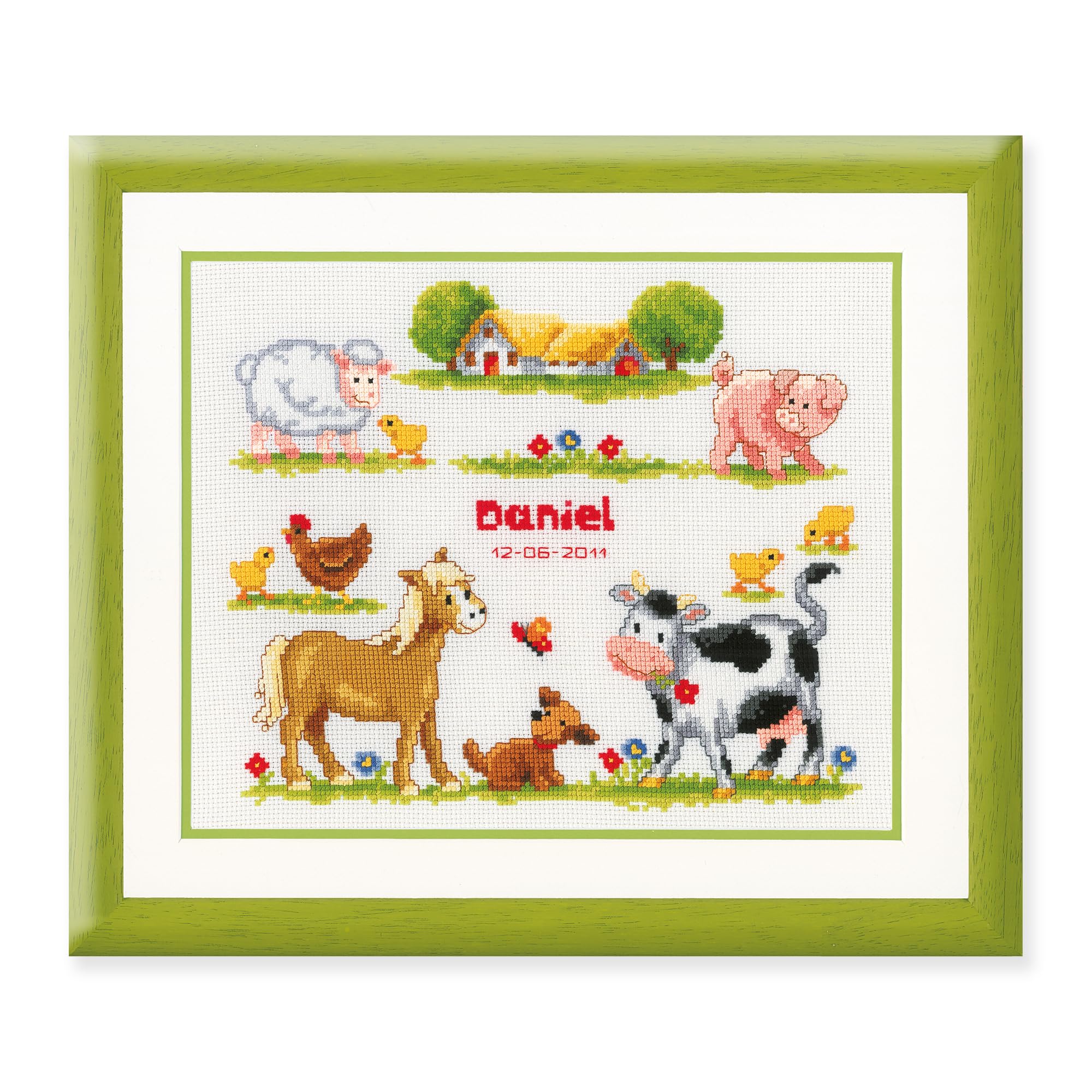Vervaco Birth Record Farm Animals Counted Cross Stitch Kit, Multi-Colour