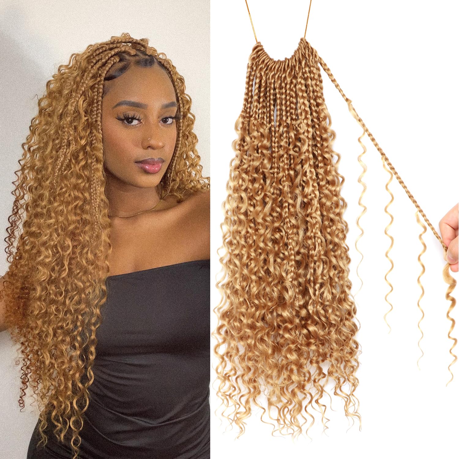 Photo 1 of Goddess Boho Box Braids Crochet Hair-8 Packs 18 Inch Crochet Box Braids for Black Women Pre Looped ((#27, 18 Inch (Pack of 8))