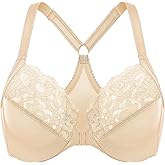 DELIMIRA Women's Front Closure Plus Size Full Coverage Lace Underwire Racerback Bra