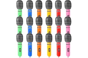 18pcs Inflatable Microphone Party Favors, 8.66x1.97in/22x5cm 6 Color Aluminum Film Blow Up Microphone Props for Kids Karaoke 
