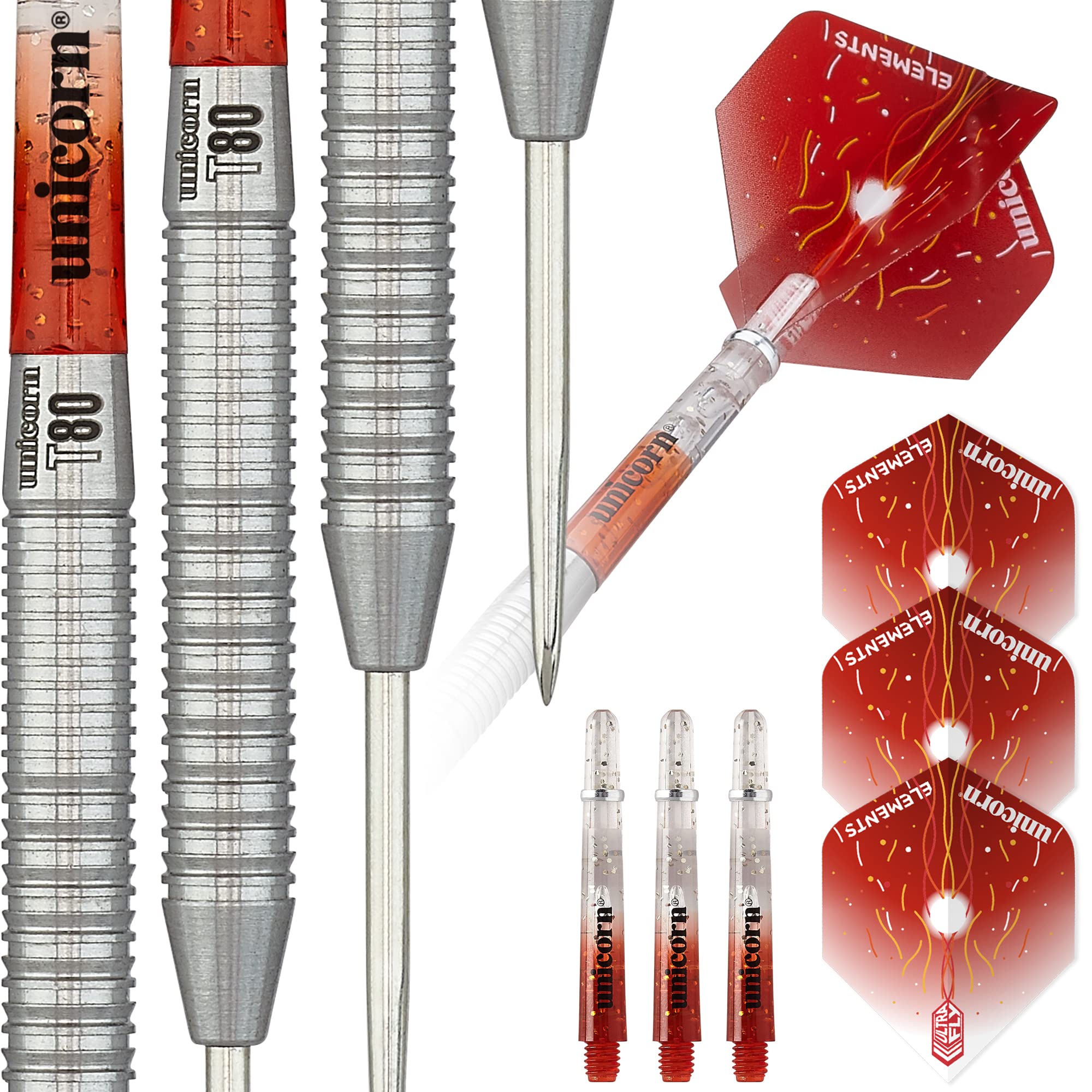 Unicorn Steel Tip Darts Set | Core Striker Series Style 1 | 80% Natural Tungsten Barrels | 20 g