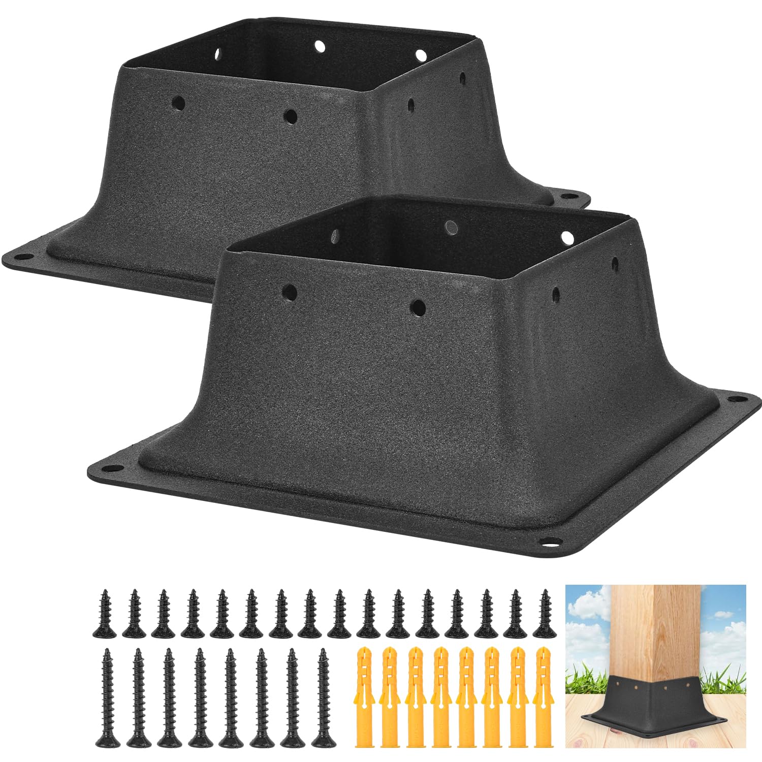 4x4 Fence Post Base Square Bracket,2PCS Internal Size 3.5x3.5 Inch Heavy Duty Steel Deck Post Base Cover Fit 4"x4"Standard Wood Post Anchor,Decking Post Base for Deck Porch Handrail Railing Support