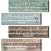 Yulejo 4 Pieces Bible Verses Wall Decor Psalms Scripture Wooden Christian Sign Rustic Wall Art Prayer Decorations for Home (Delicate Style)