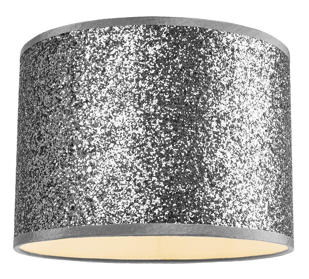 Modern and Designer Bright Silver Glitter Fabric Pendant/Lamp Shade 30cm Wide | 60w Maximum | Fantastic Feature Shade by Happy Homewares