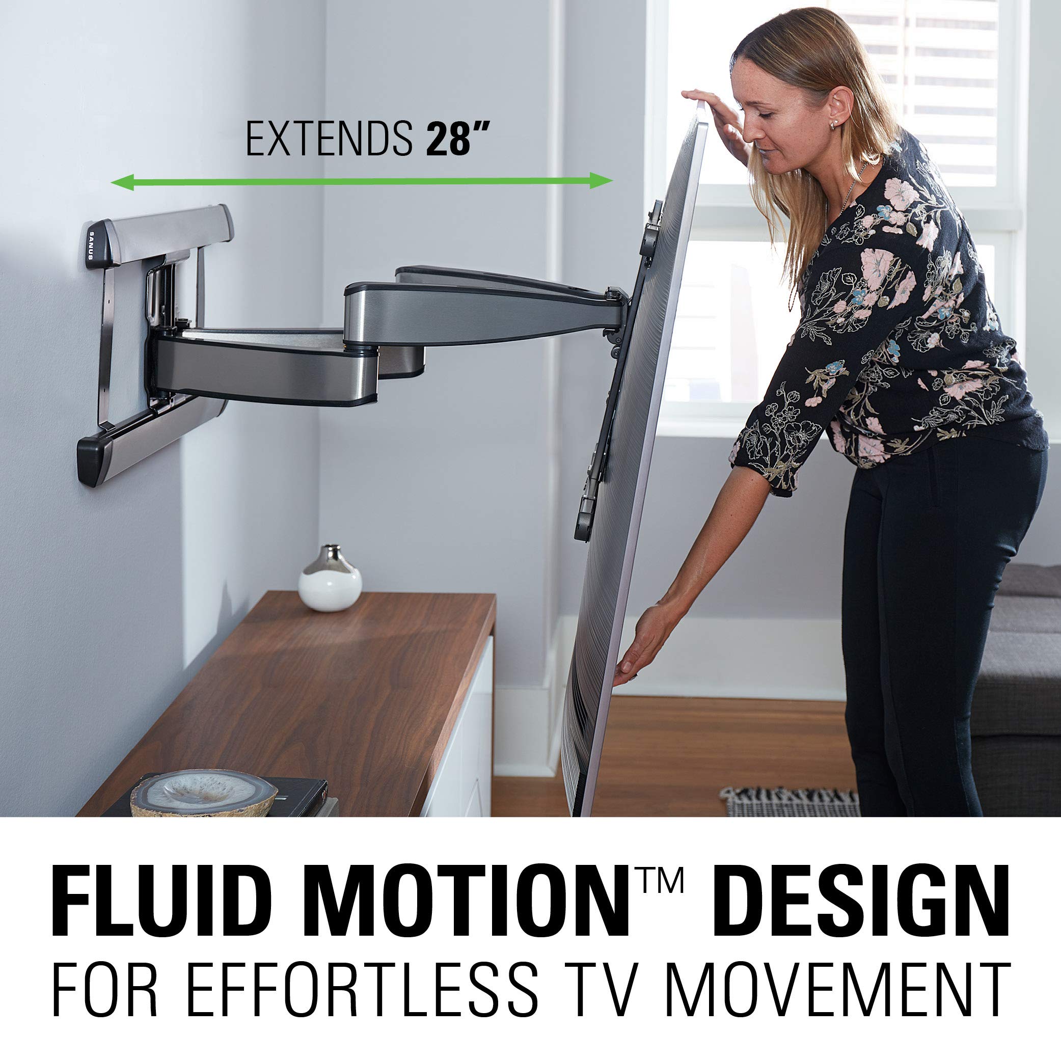 SANUS Full Motion TV Wall Mount for 42” to 90” TVs up to 125lbs – Extend, Swivel, Tilt TV Mount - Easy 3-Step DIY Install - Brushed Steel Finish