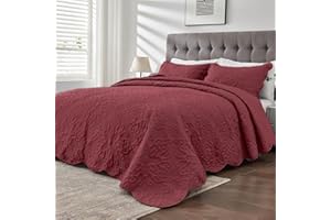 Oversized King Bedspreads 128x120 Extra Wide Quilt for Tall Bed Lightweight 3 Piece Quilted Coverlet Pillow Shams Set Burgund