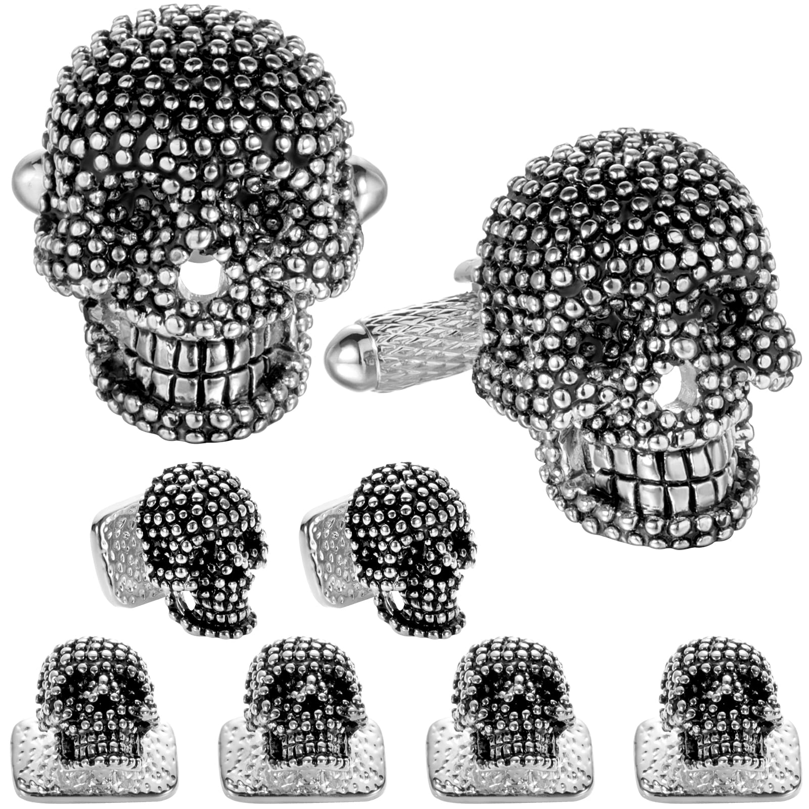 HAWSON Black Skull Cufflinks and Tuxedo Studs Set - Men Dress Shirt Party Accessories