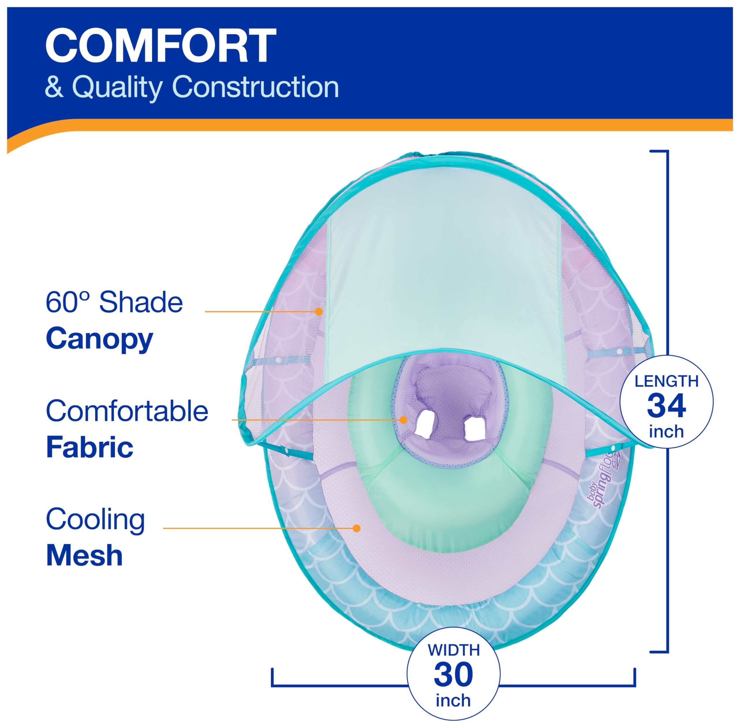 SwimWays Baby Spring Float with Adjustable Canopy and UPF Sun Protection, Blue Lobster
