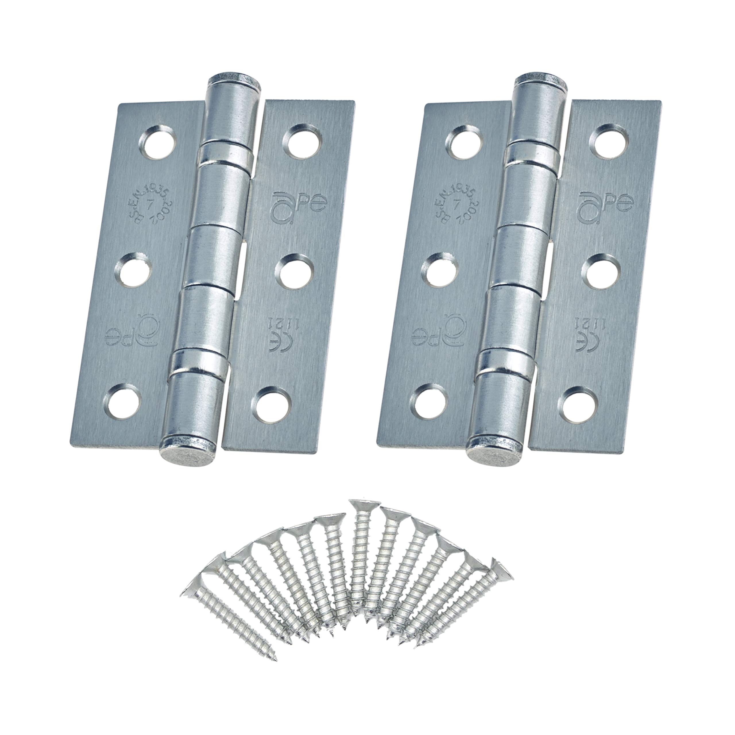 Door Hinges 3" 76mm Ball Bearing 1 Pair Pack [2 Hinges & Screws] Satin Chrome
